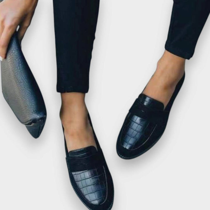Women's Croc-Embossed Suede Slip-On Penny Loafers - Black