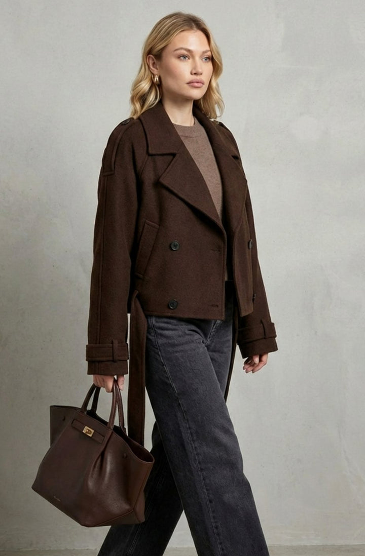 Women's Cropped Double-Breasted French Wool Jacket