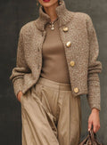 Evelyn | Women's Cropped Knit Jacket Stand-Collar Gold-Button