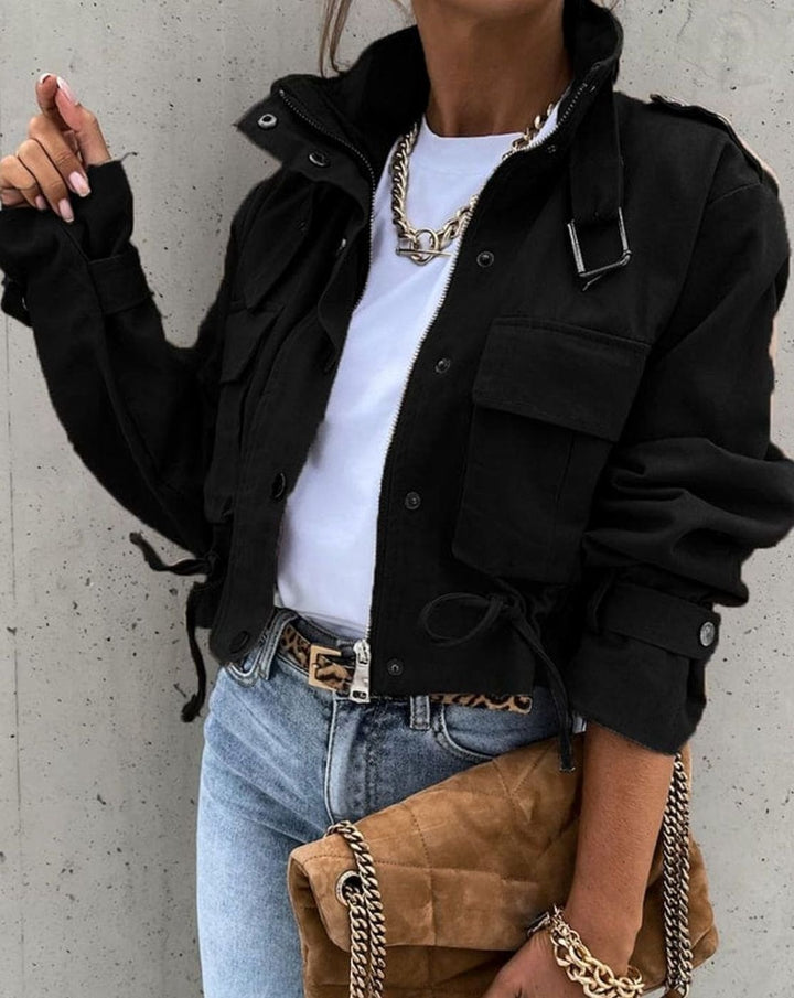 Women's Cropped Military Button-Down Cargo Jacket