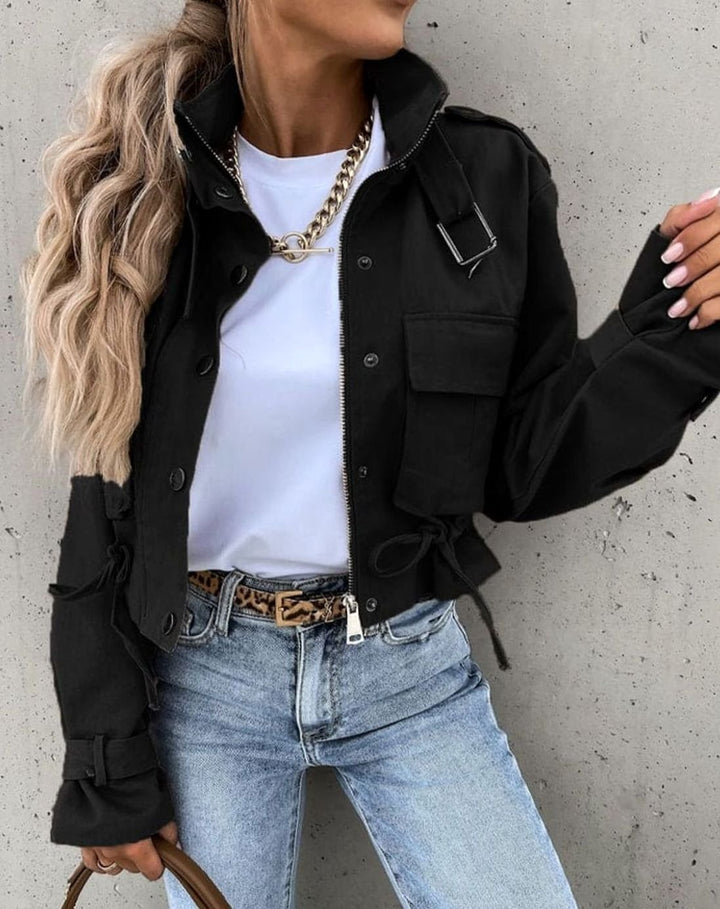 Women's Cropped Military Button-Down Cargo Jacket