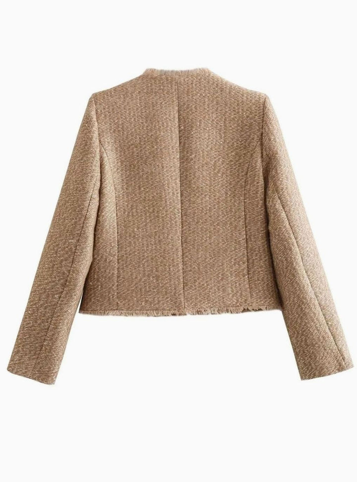 Women's Cropped Tweed Blazer Gold Button Front Jacket