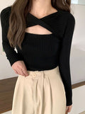Sophia | Women's Crossover Cutout Long Sleeve Cropped Knit Top