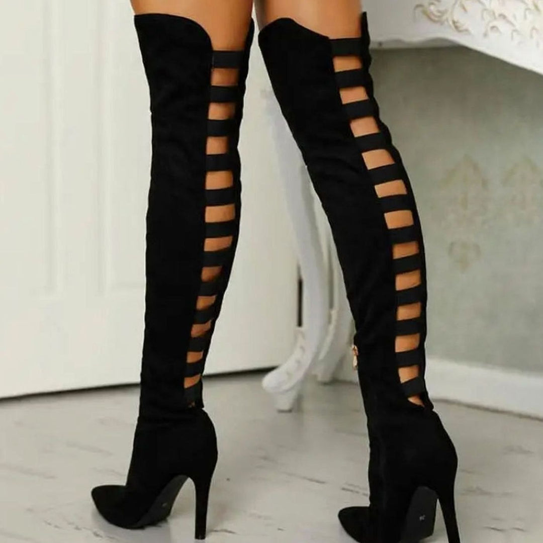 Women's Cut-Out Over the Knee Suede Stiletto Boots