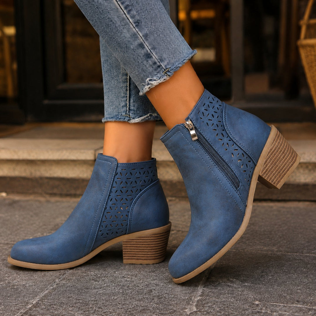 Women's Cutout Faux-Suede Side-Zip Block Heel Ankle Boots - Blue