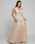 Camila | Women's Deep V-Neck 3D Floral Applique Tulle A-Line Bridal Gown