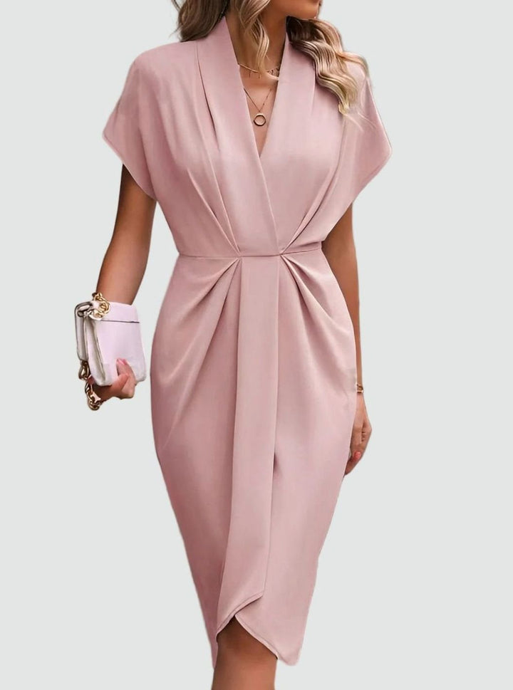 Women's Deep V-Neck Draped Waist Split Midi Dress