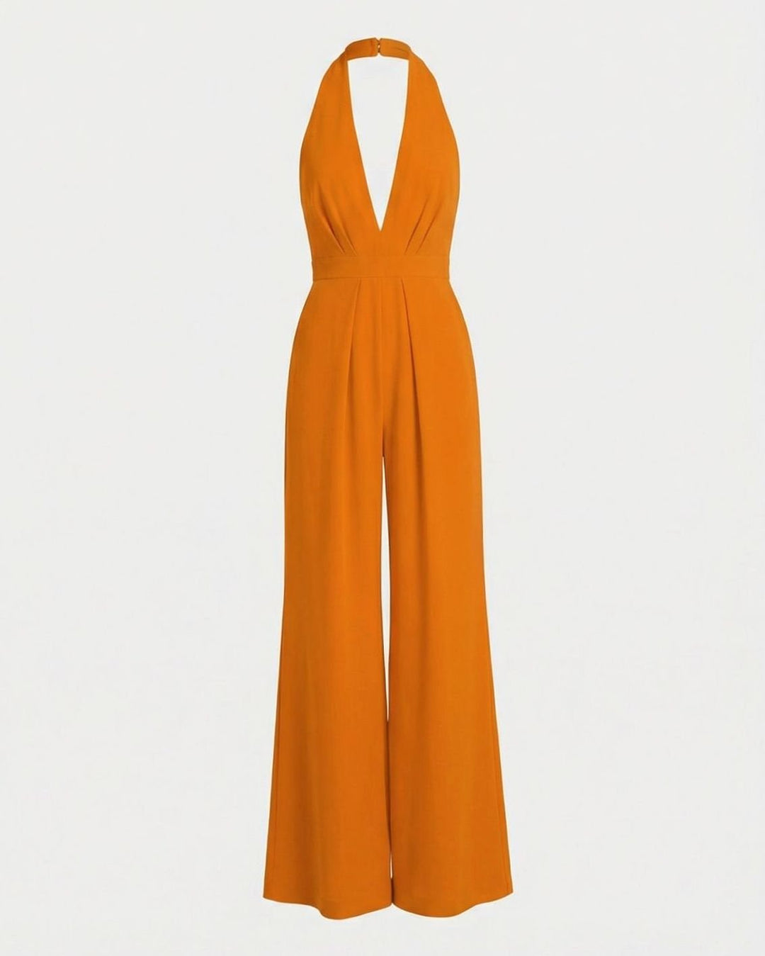 Women's Deep V-Neck Halter Wide-Leg Jumpsuit - Orange