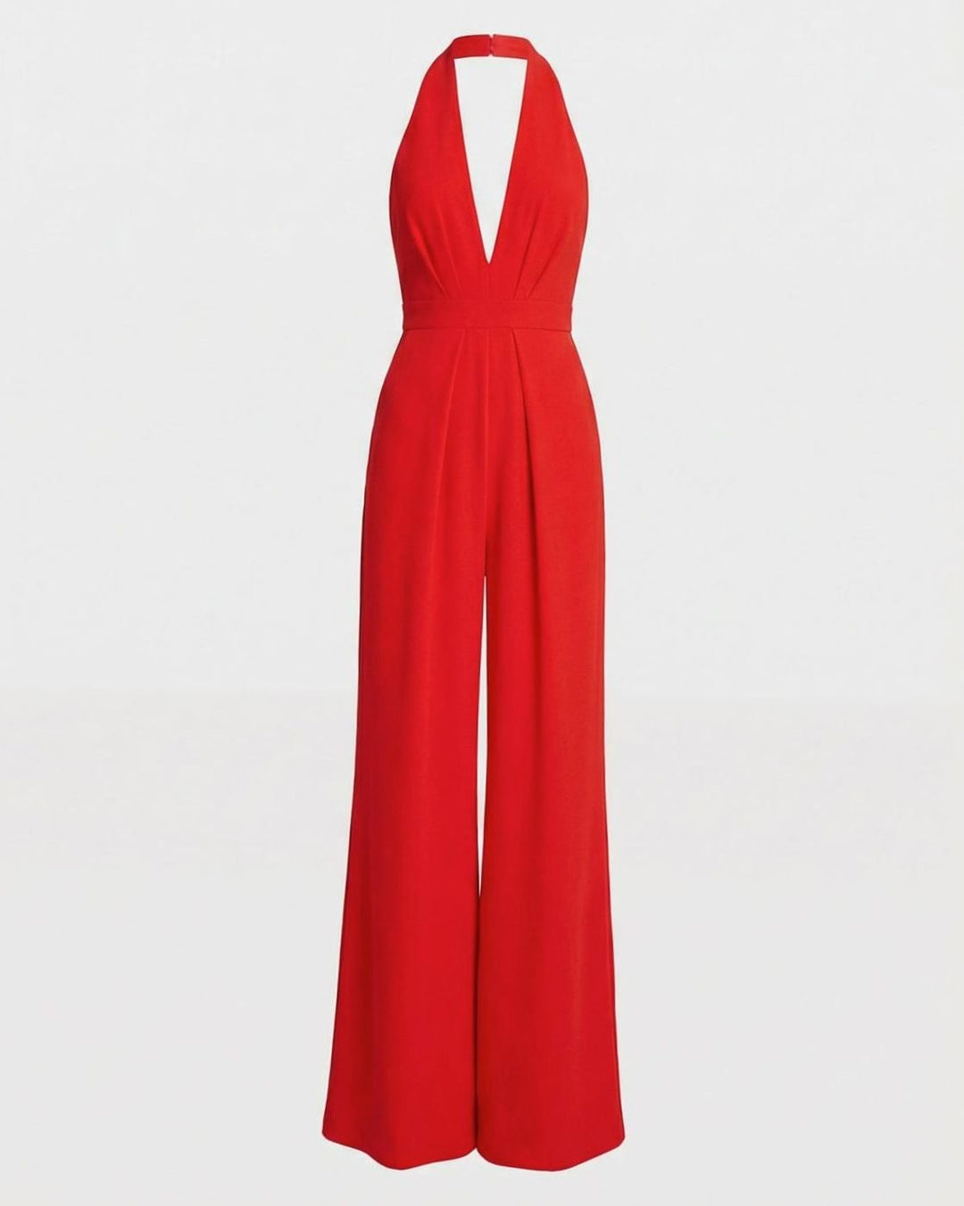 Women's Deep V-Neck Halter Wide-Leg Jumpsuit - Red