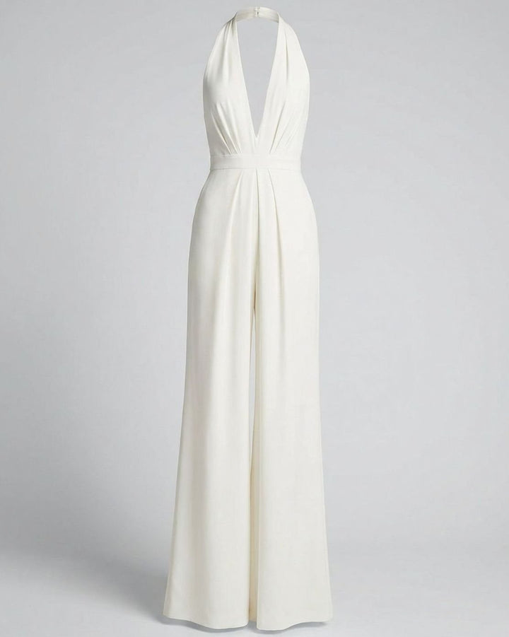 Women's Deep V-Neck Halter Wide-Leg Jumpsuit