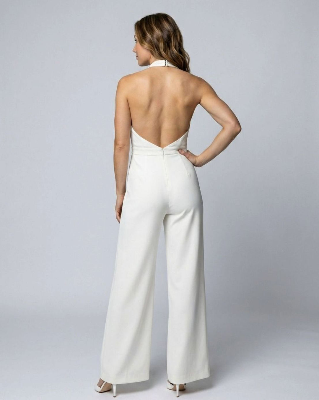 Women's Deep V-Neck Halter Wide-Leg Jumpsuit