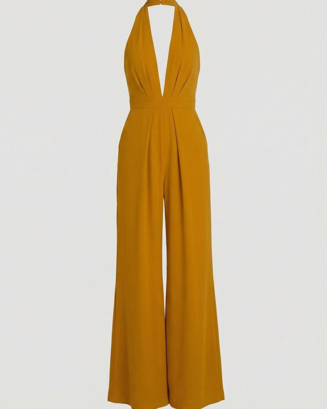 Women's Deep V-Neck Halter Wide-Leg Jumpsuit - Yellow