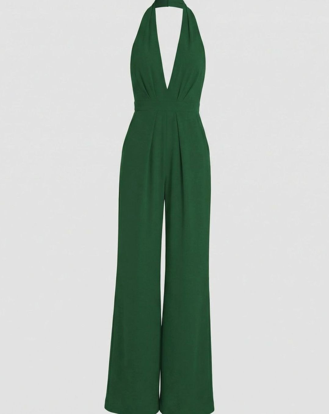 Women's Deep V-Neck Halter Wide-Leg Jumpsuit - Green