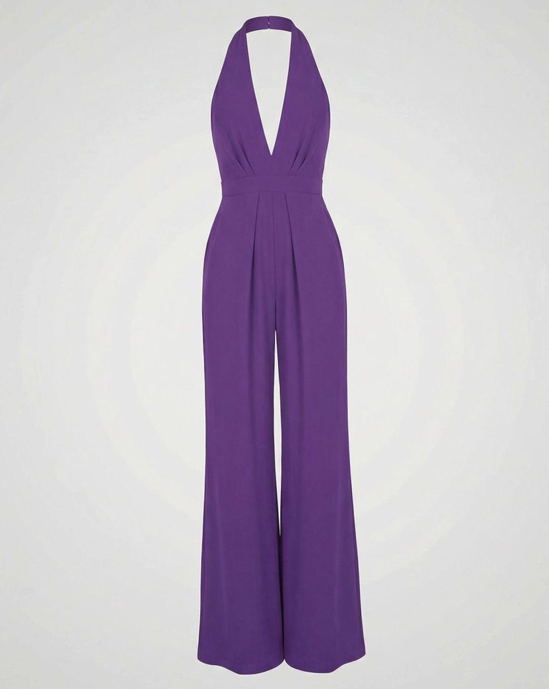 Women's Deep V-Neck Halter Wide-Leg Jumpsuit - Purple