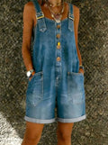 Harper | Women's Denim Bib Shortall Overall Adjustable-Strap Romper