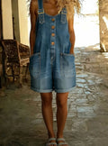 Camila | Women's Denim Jumpsuit Adjustable Strap Button-Front Short Overalls