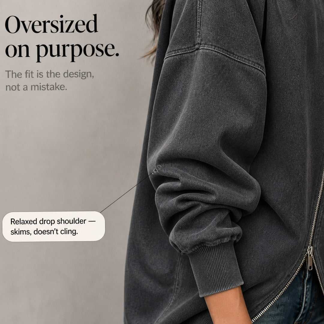 Women's Diagonal Zip Drop-Shoulder Oversized Sweatshirt Jacket