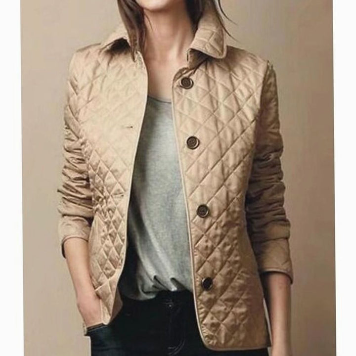 Women's Diamond Quilted Button-Down Lightweight Winter Coat - Khaki