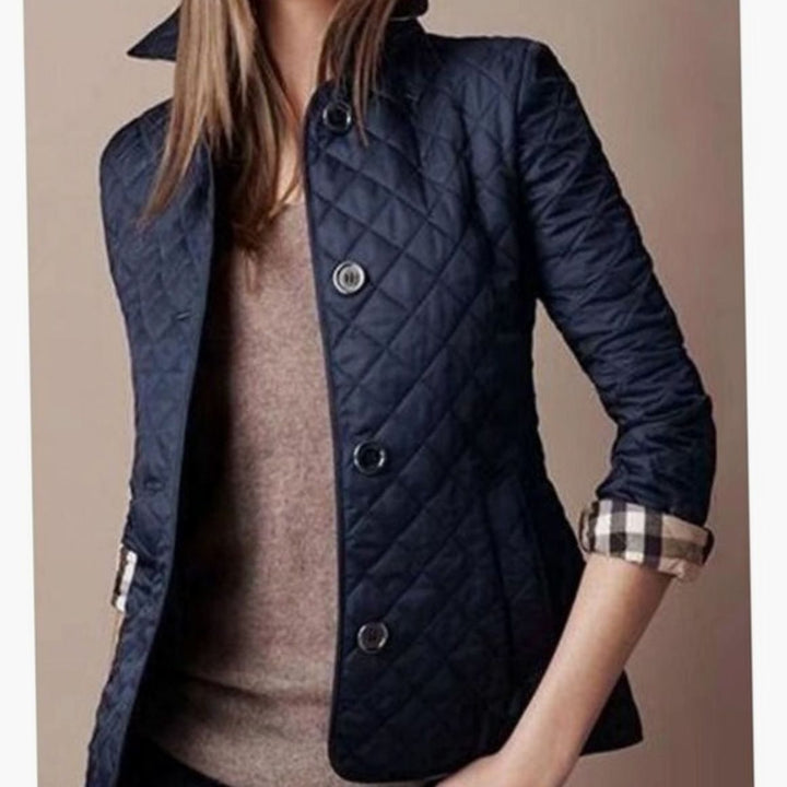 Women's Diamond Quilted Button-Down Lightweight Winter Coat - Navy Blue