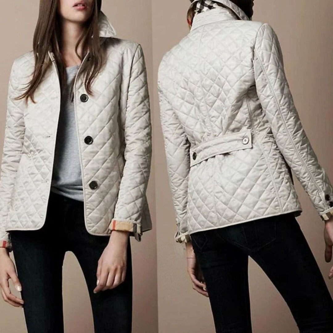Women's Diamond Quilted Button-Down Lightweight Winter Coat - White