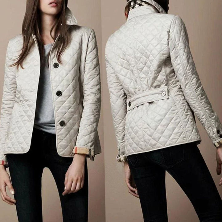Women's Diamond Quilted Button-Down Lightweight Winter Coat - White