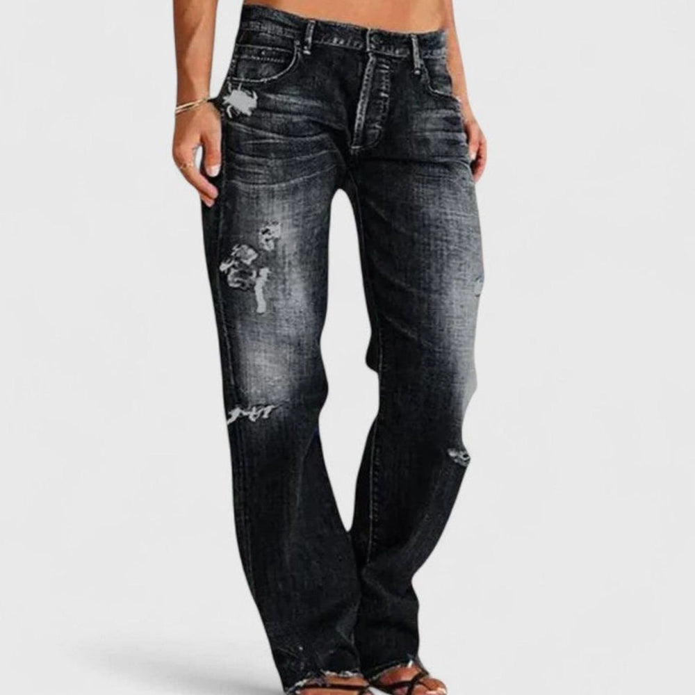 Women's Distressed Bootcut Low-Rise Straight Leg Jeans - Black