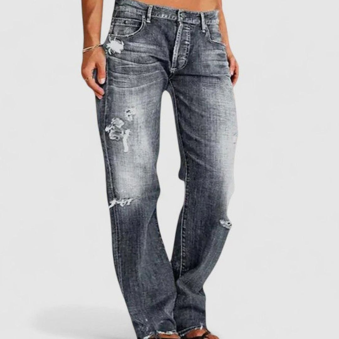 Women's Distressed Bootcut Low-Rise Straight Leg Jeans - Gray