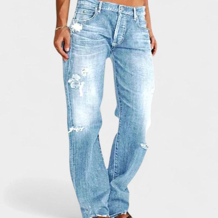 Women's Distressed Bootcut Low-Rise Straight Leg Jeans - Light Blue