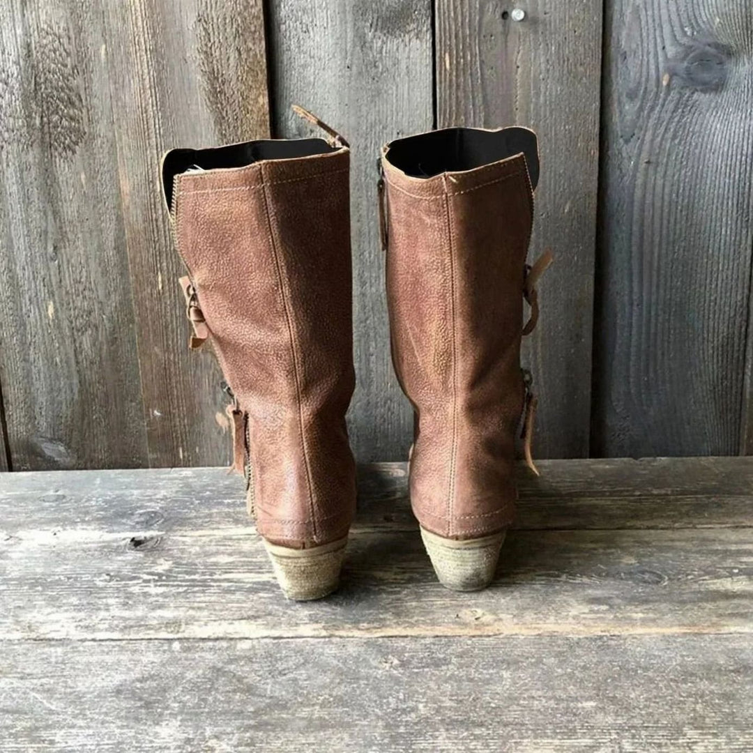 Women's Distressed Leather Mid-Calf Western Zip Boots