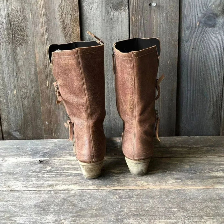 Women's Distressed Leather Mid-Calf Western Zip Boots