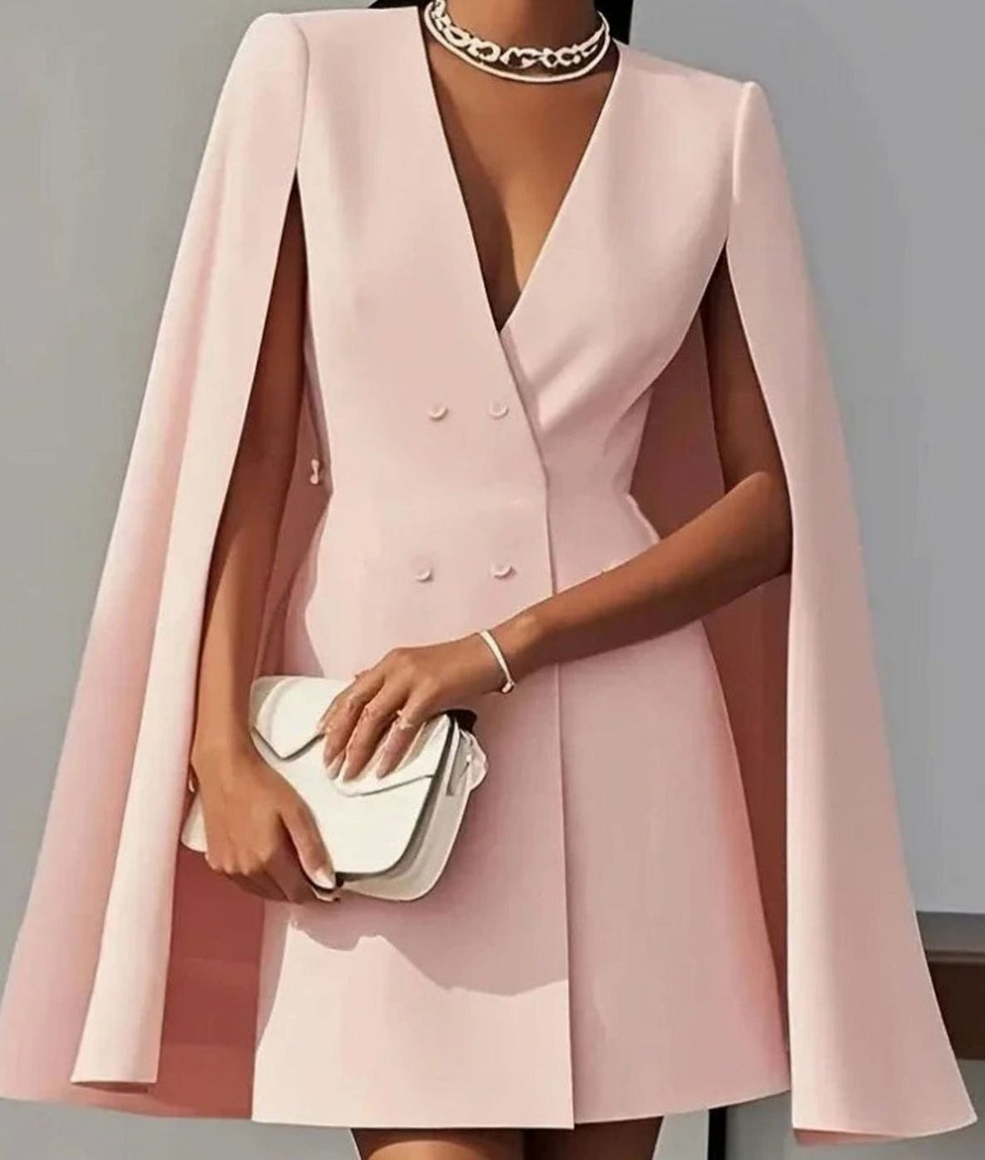 Women's Double-Breasted Cape-Sleeve Mini Blazer Dress - Pink