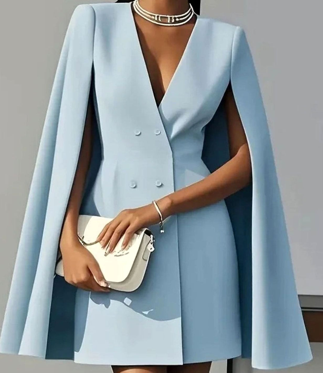 Women's Double-Breasted Cape-Sleeve Mini Blazer Dress - Blue