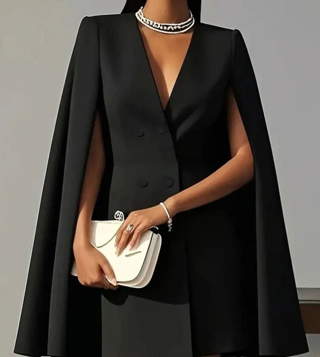 Women's Double-Breasted Cape-Sleeve Mini Blazer Dress - Black
