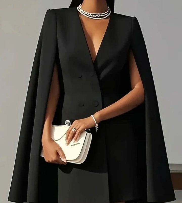 Women's Double-Breasted Cape-Sleeve Mini Blazer Dress - Black