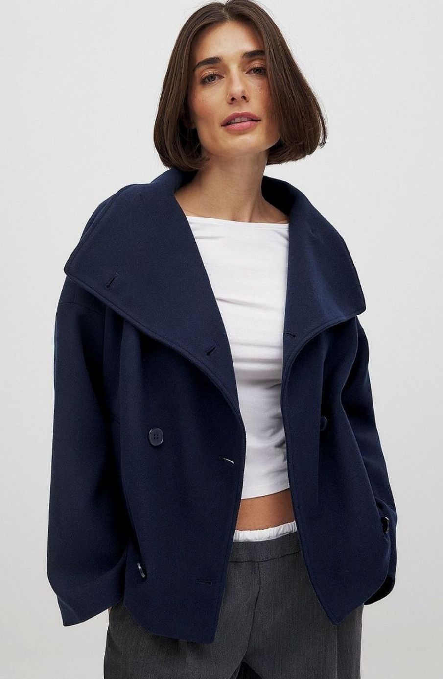 Women's Double-Breasted Short Wool-Look Coat