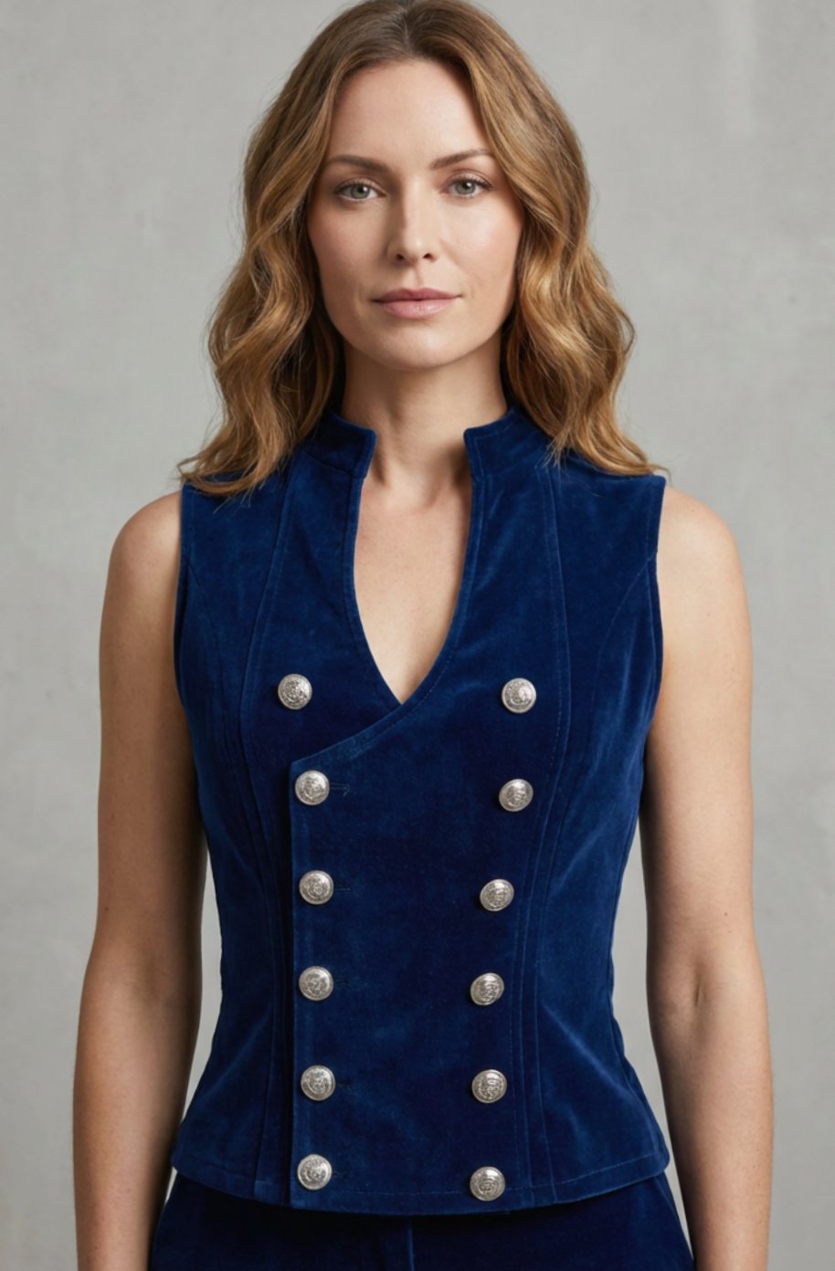 Women's Double-Breasted Velvet Military Fitted Waistcoat