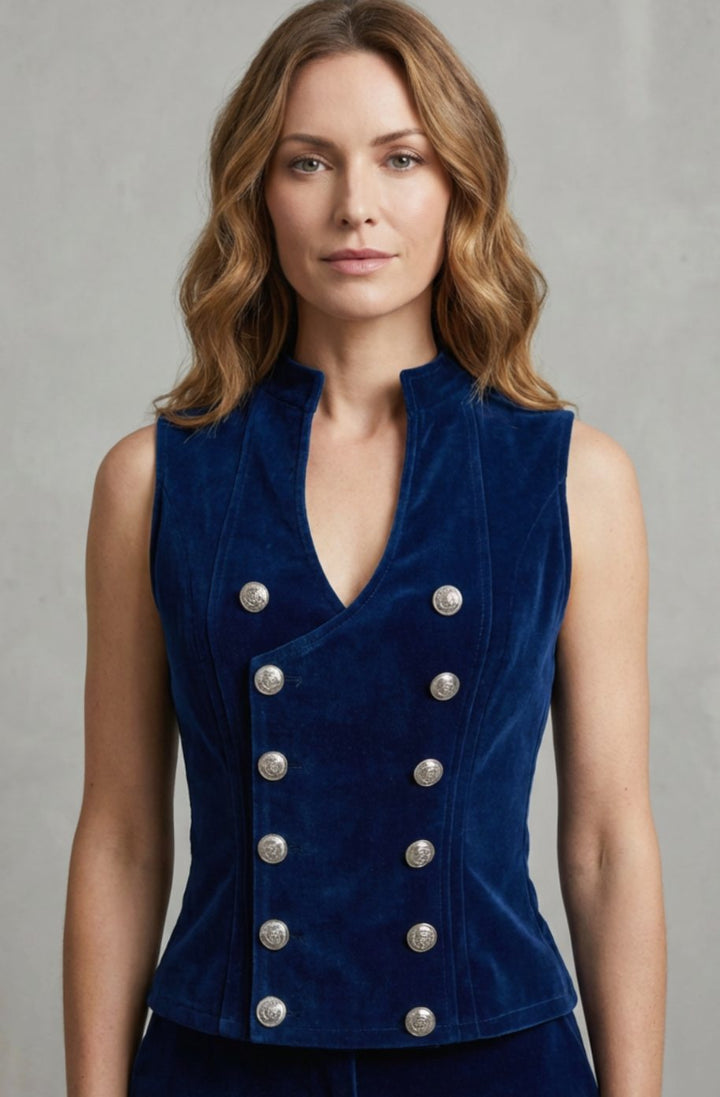 Women's Double-Breasted Velvet Military Fitted Waistcoat