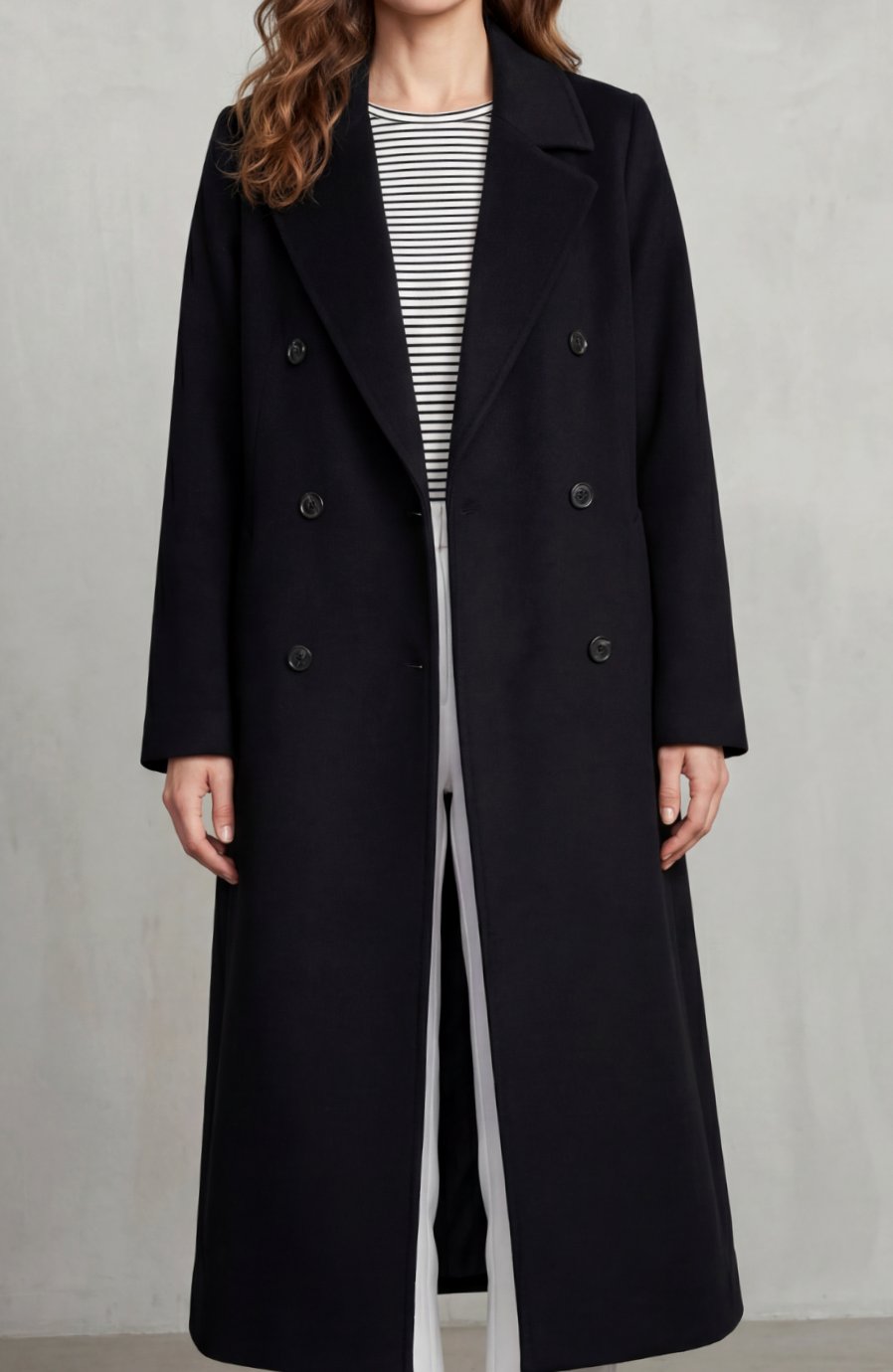 Women's Double-Breasted Wool Blend Long Maxi Coat - Black
