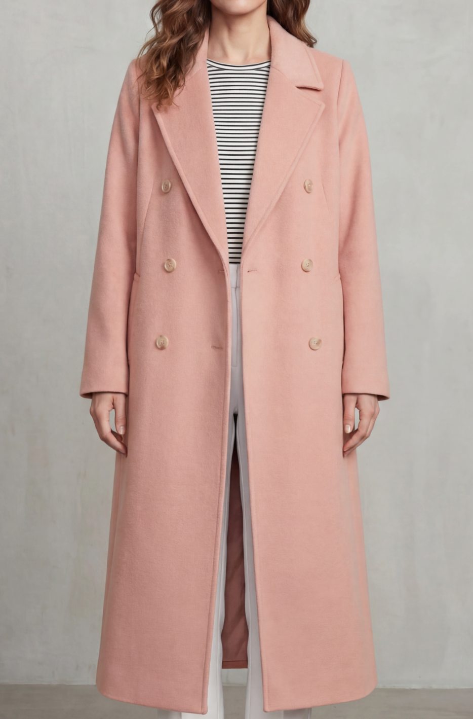 Women's Double-Breasted Wool Blend Long Maxi Coat - Pink