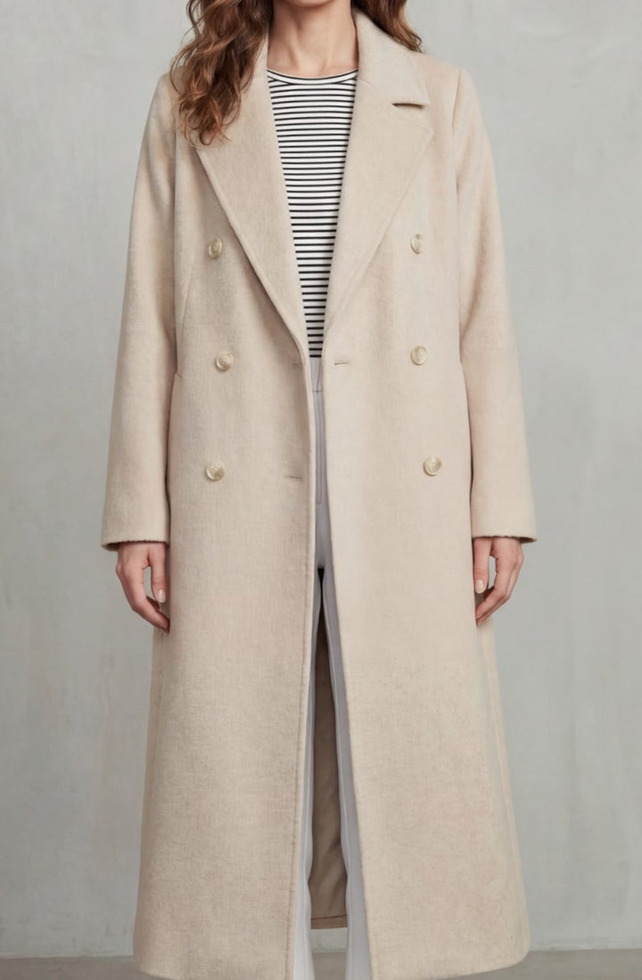 Women's Double-Breasted Wool Blend Long Maxi Coat - Apricot