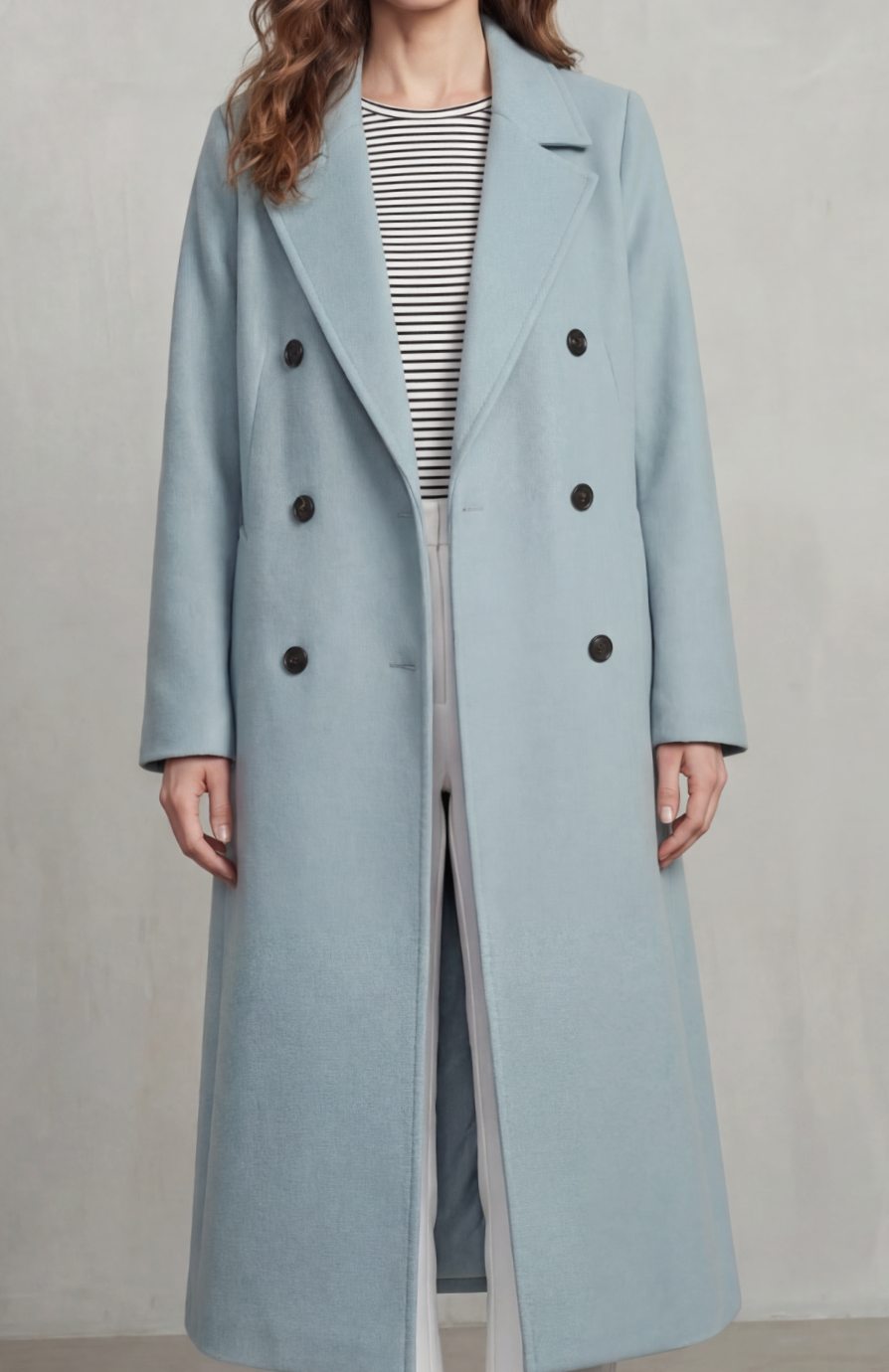 Women's Double-Breasted Wool Blend Long Maxi Coat - Blue