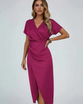 Grace | Women's Draped Midi Wrap Dress V-Neck Split Hem