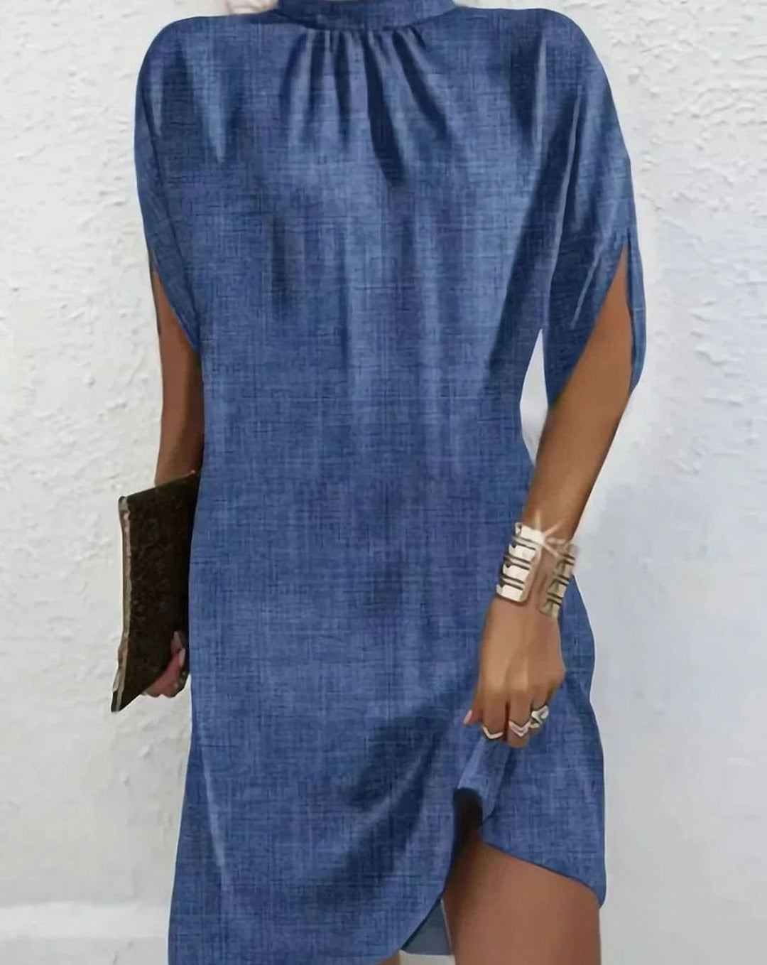 Women's Draped Mock-Neck Batwing-Sleeve Mini Dress