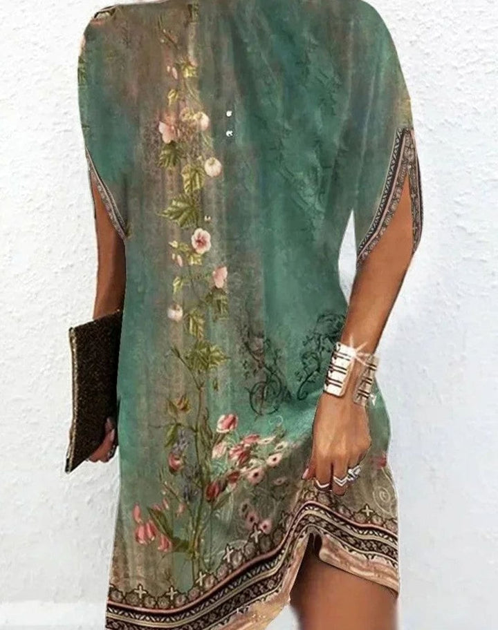 Women's Draped Mock-Neck Batwing-Sleeve Mini Dress - Sea Green
