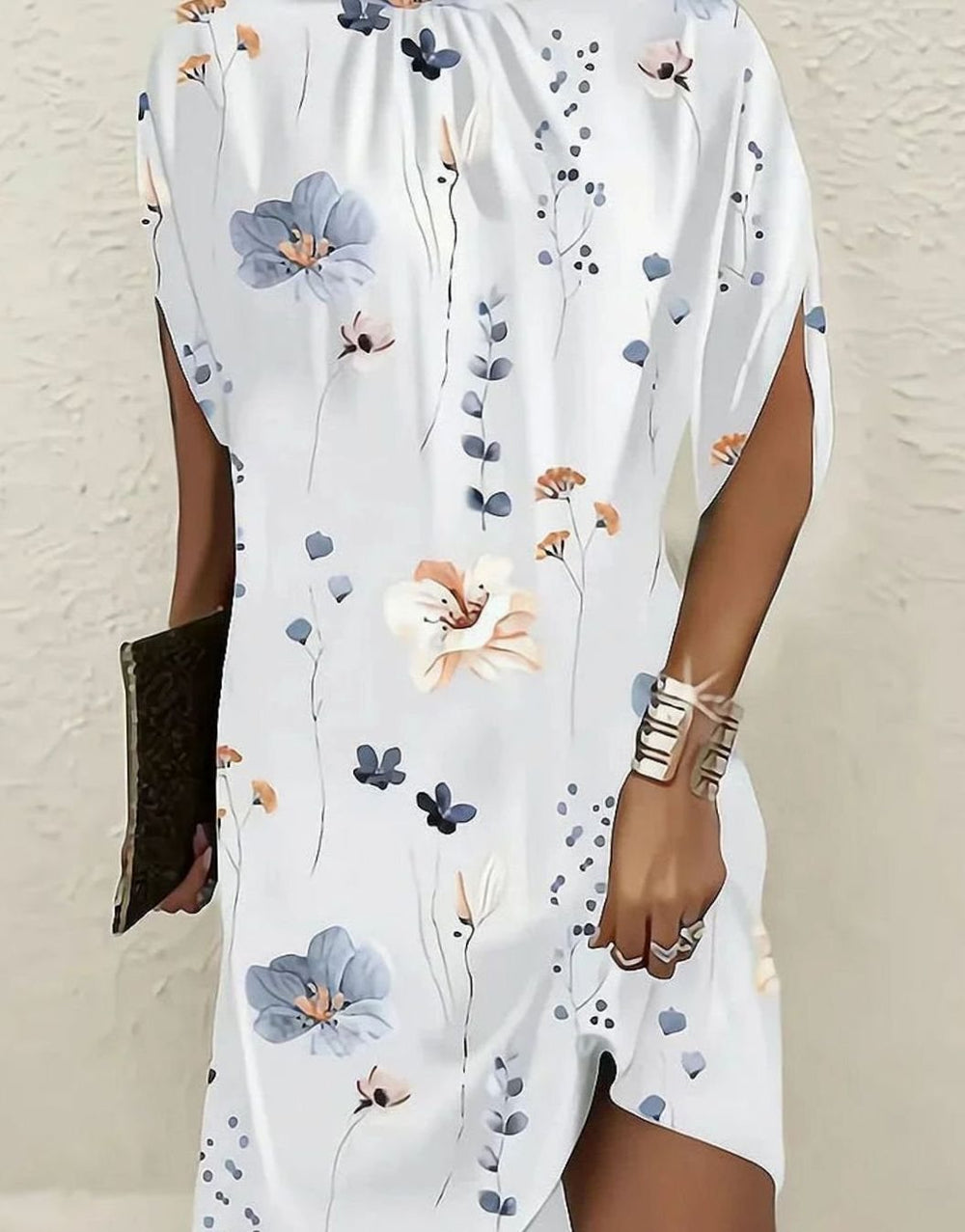 Women's Draped Mock-Neck Batwing-Sleeve Mini Dress