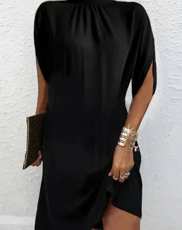 Women's Draped Mock-Neck Batwing-Sleeve Mini Dress - Black