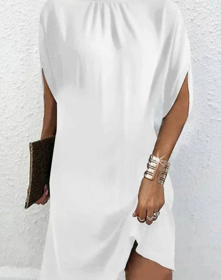 Women's Draped Mock-Neck Batwing-Sleeve Mini Dress - White