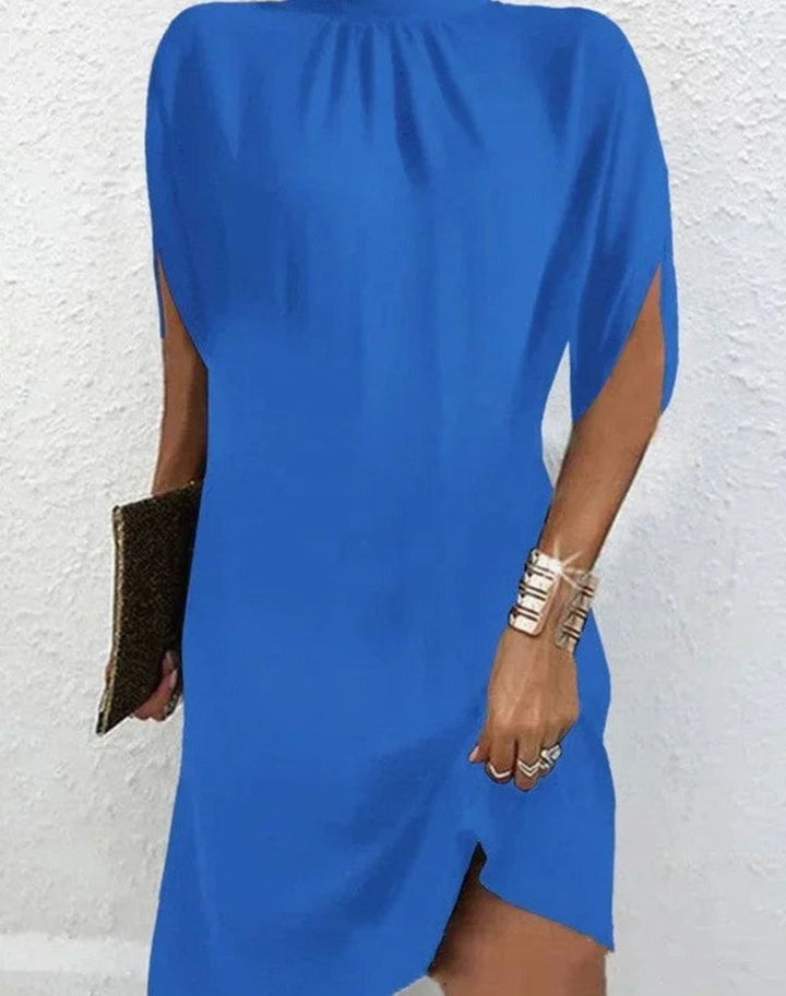 Women's Draped Mock-Neck Batwing-Sleeve Mini Dress - Blue