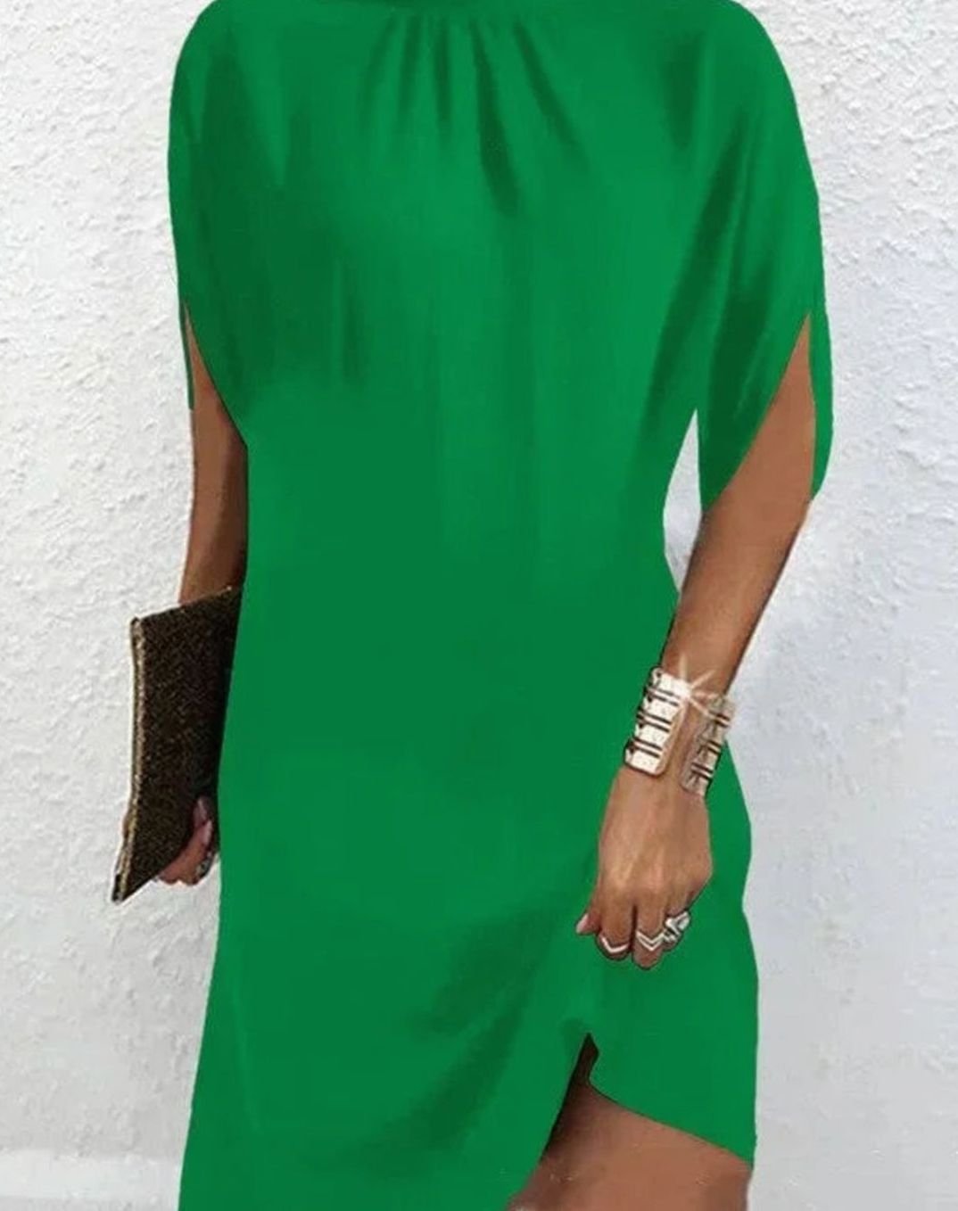 Women's Draped Mock-Neck Batwing-Sleeve Mini Dress - Green