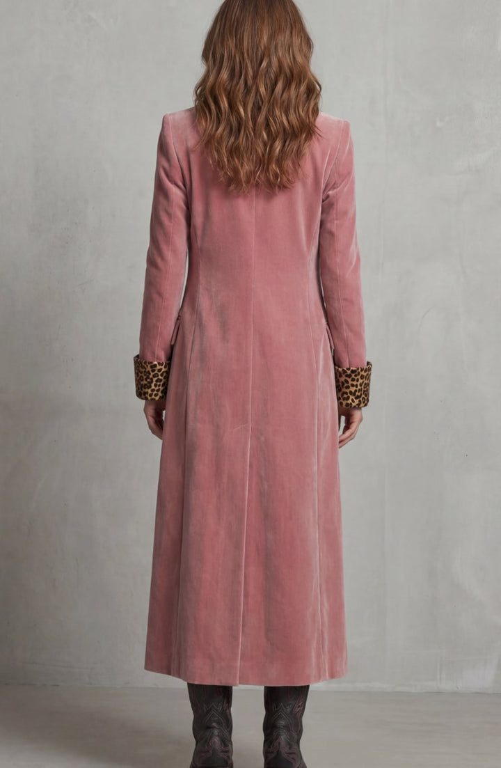 Women's Elegant Long Velvet Coat Leopard-Print Lined
